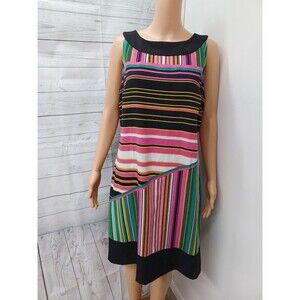 I LE New York Stripe Dress Bright Colors Sz 12 Sleeveless